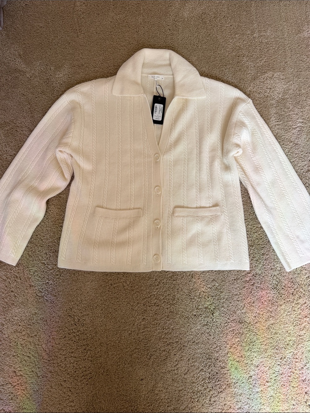 Rag and Bone Cream Button-Front Knit Jacket